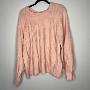 Athleta Pink Ribbed Waffle Knit Crewneck Sweater Plus Size 3X Merino‎ Wool Blend